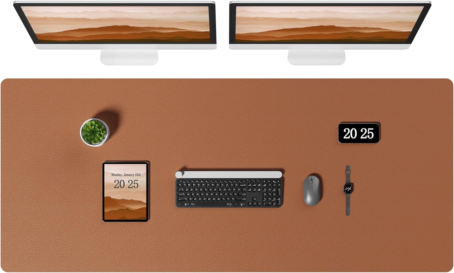 Aothia Leather Desk Pad Protector, Office Desk Mat, Large Mouse Pad, Laptop Desk Pad, Non-Slip PU Leather Desk Blotter, Waterproof Desk Writing Pad for Office and Home (Brown, 55" x 24")