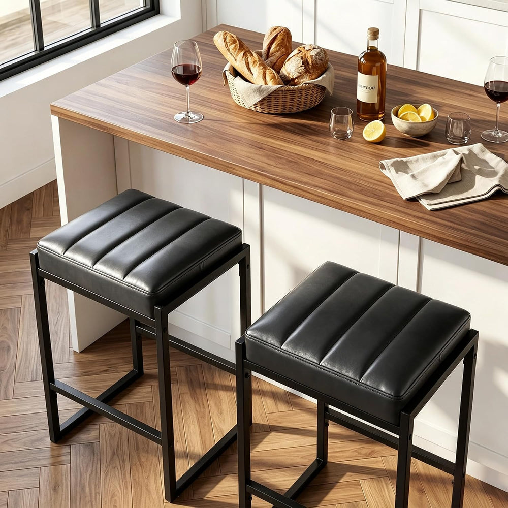 LSSBOUGHT Bar Stools 24 Inch Upholstered PU Leather Counter Height Bar Stools...