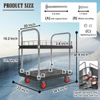 2 Shelf Utility Service Cart- 660lbs Capacity Heavy-Duty Plastic Rolling Utility Carts with 4 of 360° Swivel Wheels and Handle, Large Service Cart for Groceries,Warehouse,Garage 34.6''x 22.8''