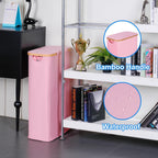 efluky Slim Laundry Basket with Lid, Narrow Laundry Hamper with Removable Bag, Skinny Dirty Clothes Basket with Bamboo Handles for Bathroom, Bedroom & Laundry Room, 63L Pink