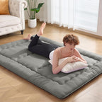 Japanese Floor Futon Mattress Full Size, 25D High Density Support Foam, 4" Thicken Foldable Mattress Tatami Mat Sleeping Pad Suitable for Camping, Guest Room, Dark Grey 54"x 80"