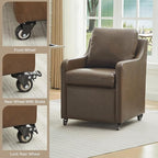 Rolling Dining Chair with Wheels, Upholstered Modern Single Armchair with Casters for Kitchen (2, PU Coffee)