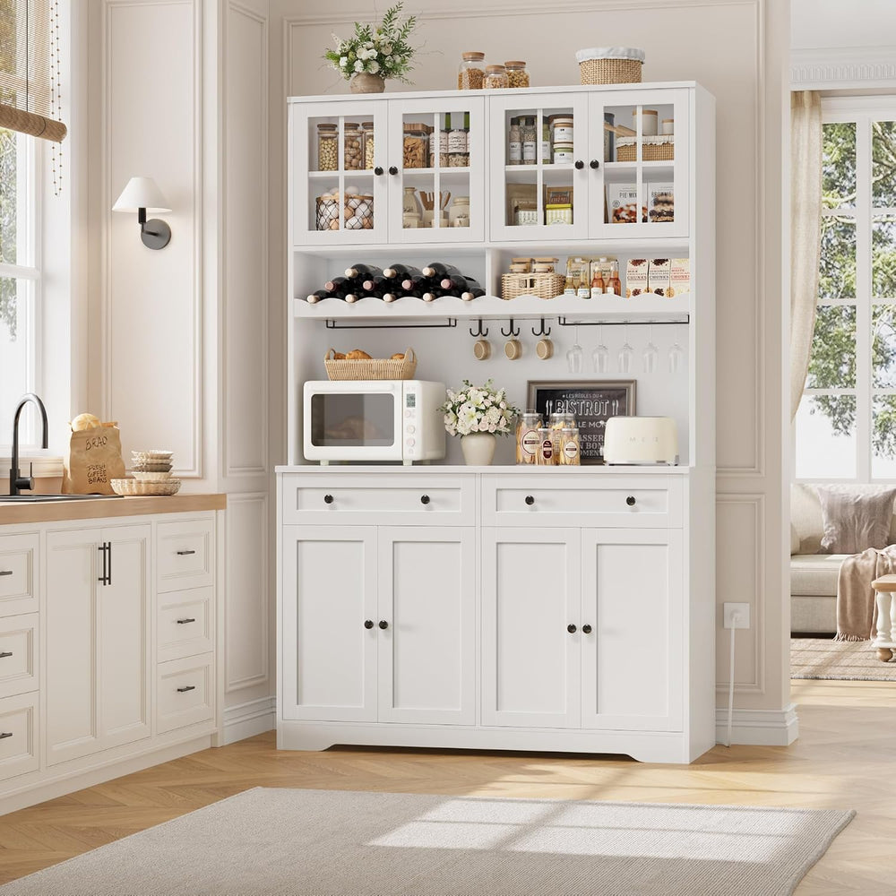 HOSTACK 75" Kitchen Pantry Storage Cabinet, Coffee Bar Hutch Cabinet, Wh...