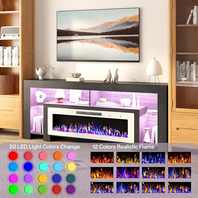 LEMBERI 80 inch Fireplace tv Stand with 50 inch White Fireplace Up to 90&quot...