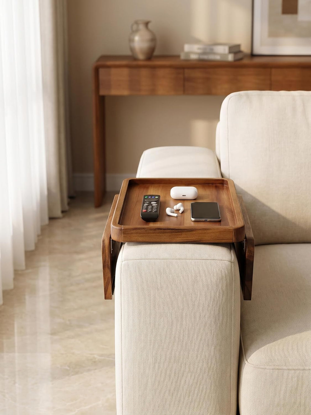 Tidita Wood Sofa Armrest Tray, Foldable Couch Arm Table, 13.75" x 9.5&qu...