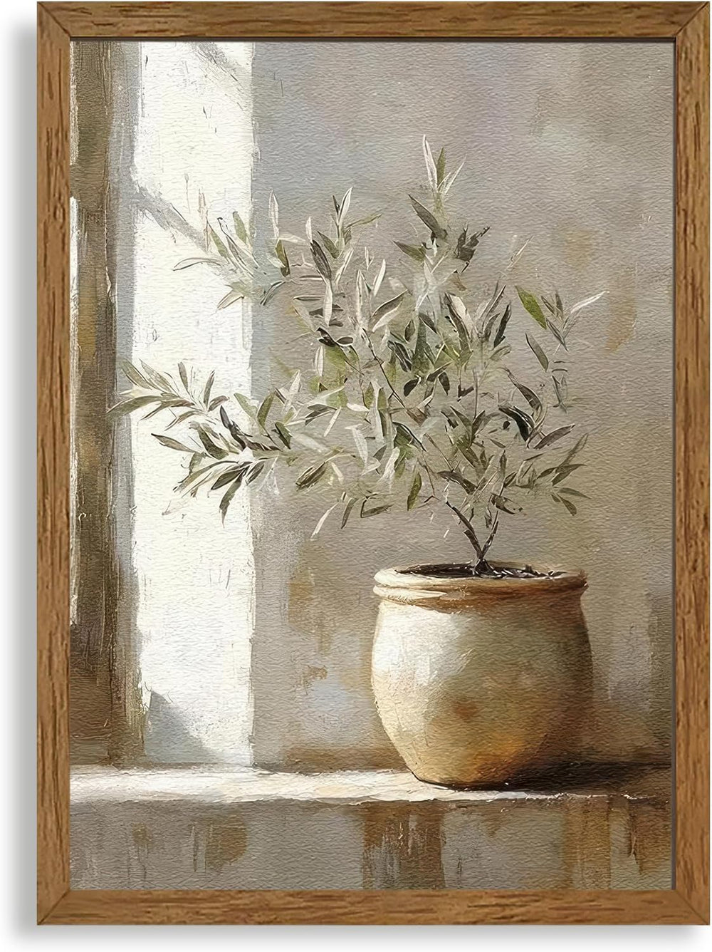 AVECCO Potted Vintage Olive Tree Botanical Wall Art Framed Canvas 16x24 in