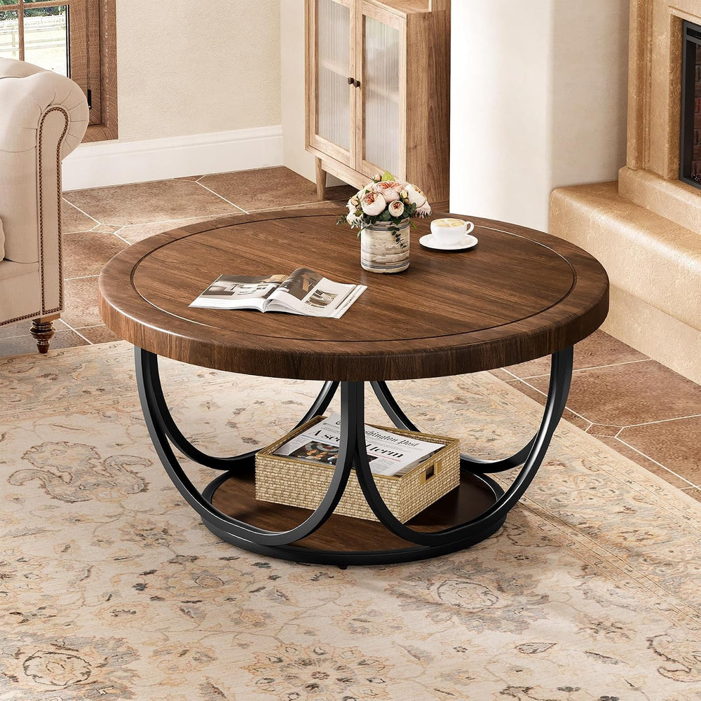 Tribesigns Round Coffee Table with 2 Tiers, 31.5" Wooden Circle Accent C...