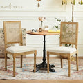 Dining Chairs Set of 2 for Dining Room & Kitchen, French Country Rattan Cane Back Chairs with Linen Upholstered Seat and S-Spring Support, Beige