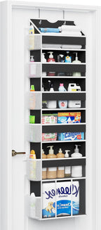 Over The Door Organizer Hanging 6-Shelf Storage Organizer with 50lb Heavy Duty Perfect for Bathroom Closet Nursery Bedroom Laundry Pantry (Black, 1 Pack)