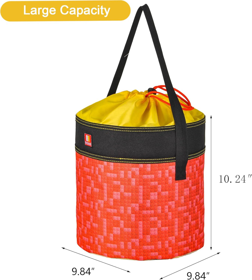 Toy Storage Organizer Basket Bag with Drawstring for Buliding Bricks, Blockets,Puzzles,Playroom Cinch Bucket Carrying Bag (Red)