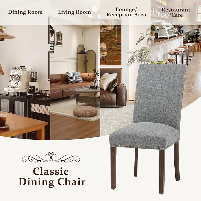 Furniliving Upholstered Dining Chairs Set of 6 - Line Fabric Modern Farmhouse Kitchen Chairs, High-Back Dining Room Chairs with Wooden Legs for Kitchen Dining Room Living Room.Grey