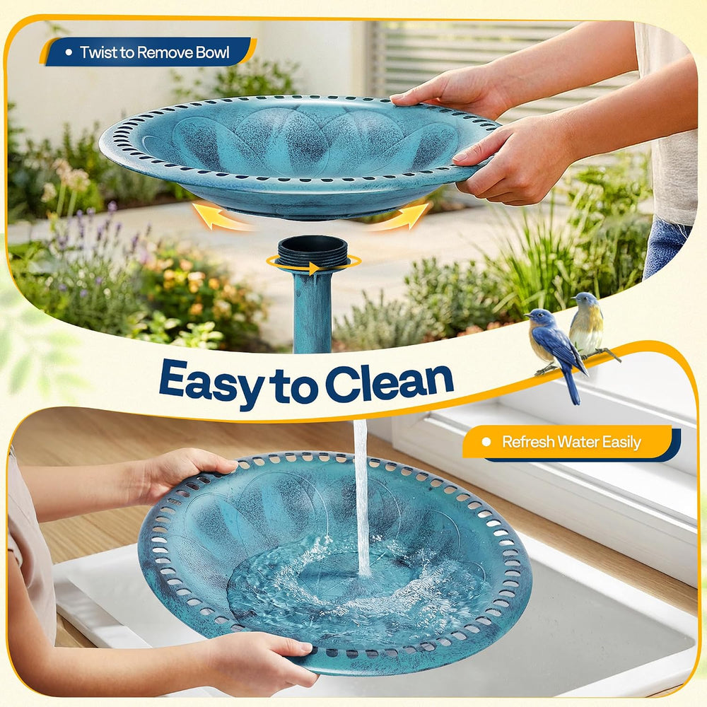 VIVOHOME Bird Bath for Outside, Polyresin Pedestal Birdbath, Blue