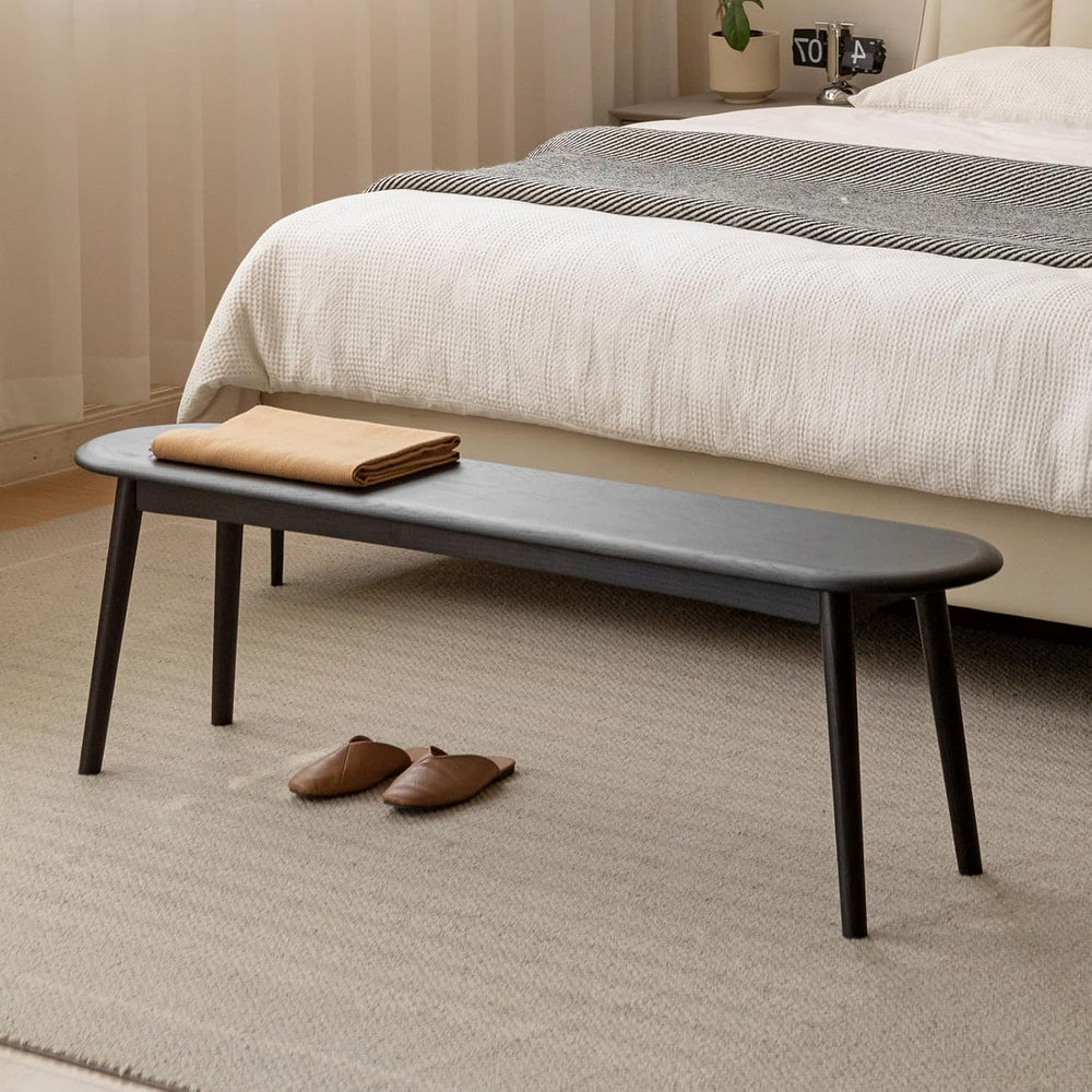 100% Solid Oak Dining Bench, Wood Bench for End of Bed with Rounded Corners, ...