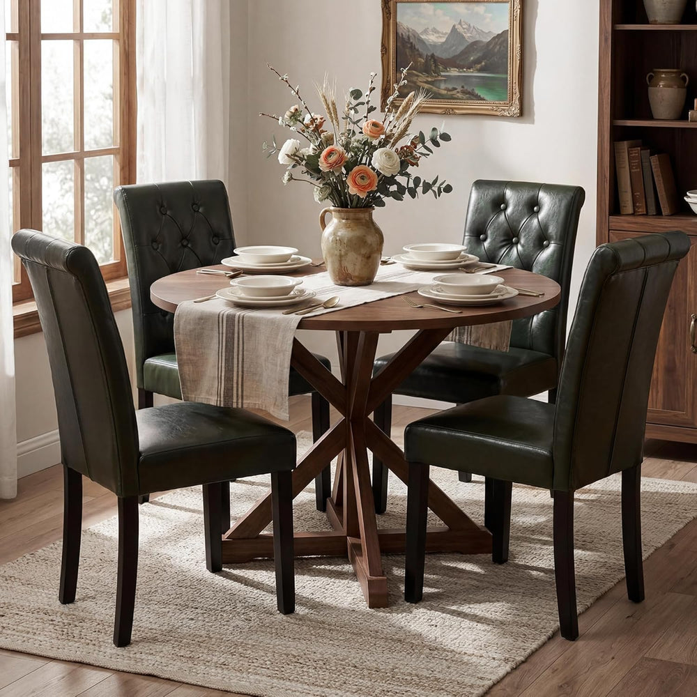 LSSBOUGHT Modern Tufted Dining Chairs Set of 2, Button Padded Faux Leather Ki...