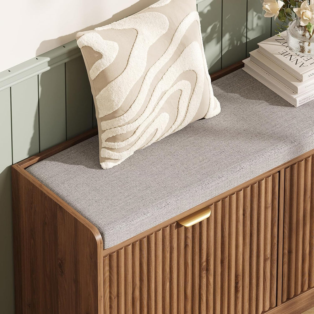 Maupvit Fluted Shoe Bench with 2 Flip-Drawers, 39.4" Narrow Entryway Ben...