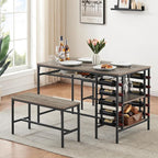 Dining Table Set for 4, Kitchen Table Set for 4 with 2 Benches, 3 Piece Dining Room Table Set for Small Space Apartment, Grey