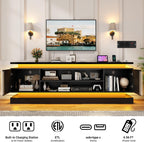 81" 2 LED TV Stand for TVs 90/85/75 inch,High Gloss Gaming Tall Entertainment Center w/Power Outlet,6000-Colors LED Lights,Modern TV Media Console Table with 2 Cabinets for Living Room,Black