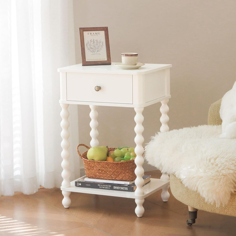 AWASEN White Nightstand, Small Side Table with Drawer for Living Room, Farmho...
