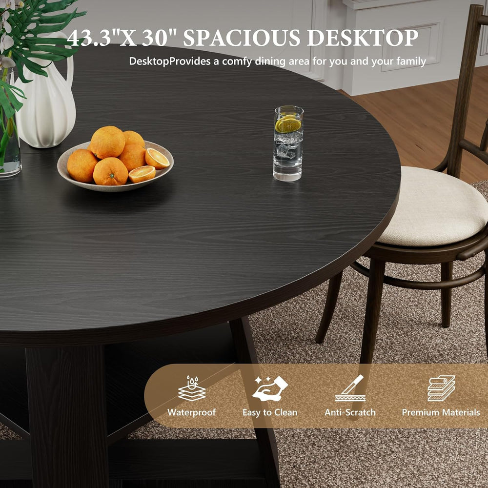 43 inch Round Dining Table for 4-6, Dining Table with Storage Shelf, Wood Gra...