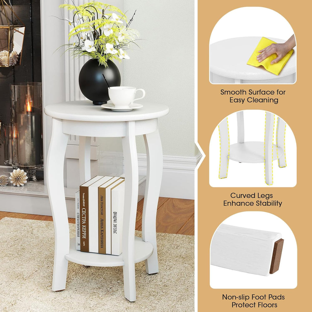 GOFLAME 2-Tier Round End Table Set of 2, Mid-Century Modern Sofa Side Table w...