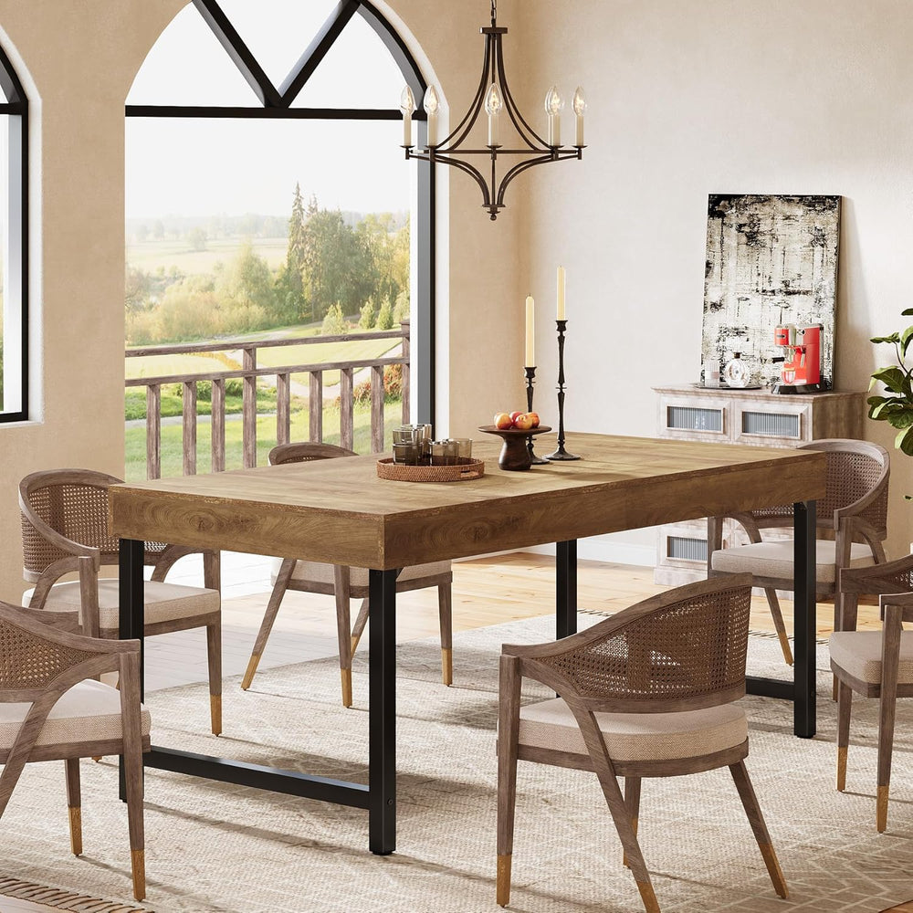 Tribesigns Farmhouse Dining Table for 4-6 People, 55 Inches Industrial Rectan...