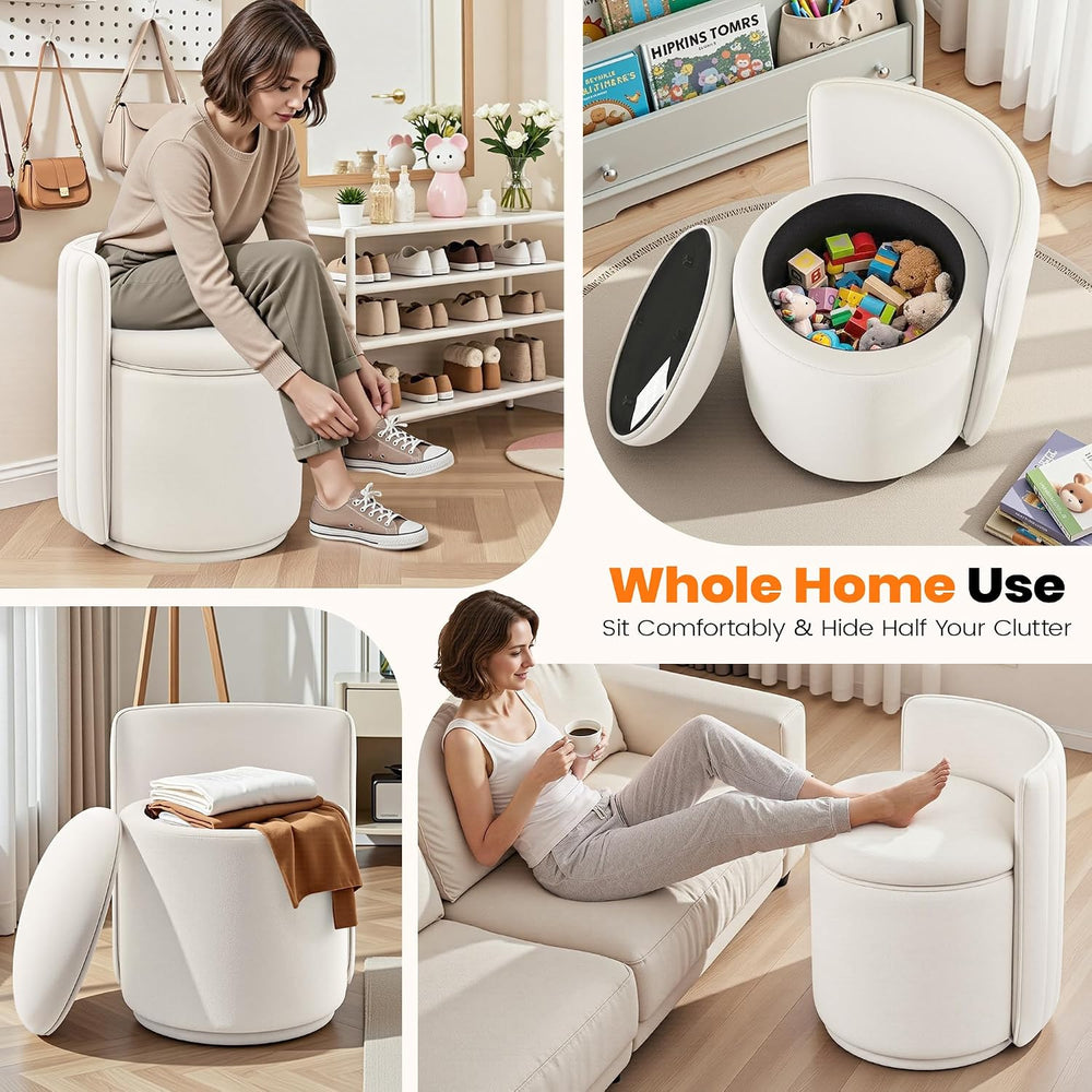 Vanity Chair with Storage, 360° Swivel Velvet Makeup Stool with Wave Backrest...
