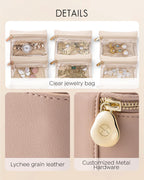 Vlando Travel Jewelry Organizer,Jewelry Travel Case with 6 Velvet Zipper Jewelry Bags Gift Ideas for Birthday Wedding Graduation-Tan