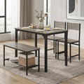 NAFORT Kitchen Table Set for 4, Industrial Dining Table with 2 Chairs & Storage Bench, Rustic Wood & Metal 4-Piece Dining Set for Small Space, Apartment, Kitchen & Dining Room