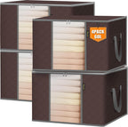 BALEINE 4 Pack Clothes Storage Bags, 16 Gallon Storage Containers with Reinforced Handle, Sturdy Zipper, Closet Organizer for Blanket, Comforter, Pillow, Bedding (Brown, 4 Pack)