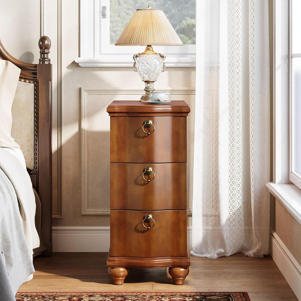 Tribesigns Wood Fully Assembled End Table, 3-Drawers Narrow Slim Side Table, ...