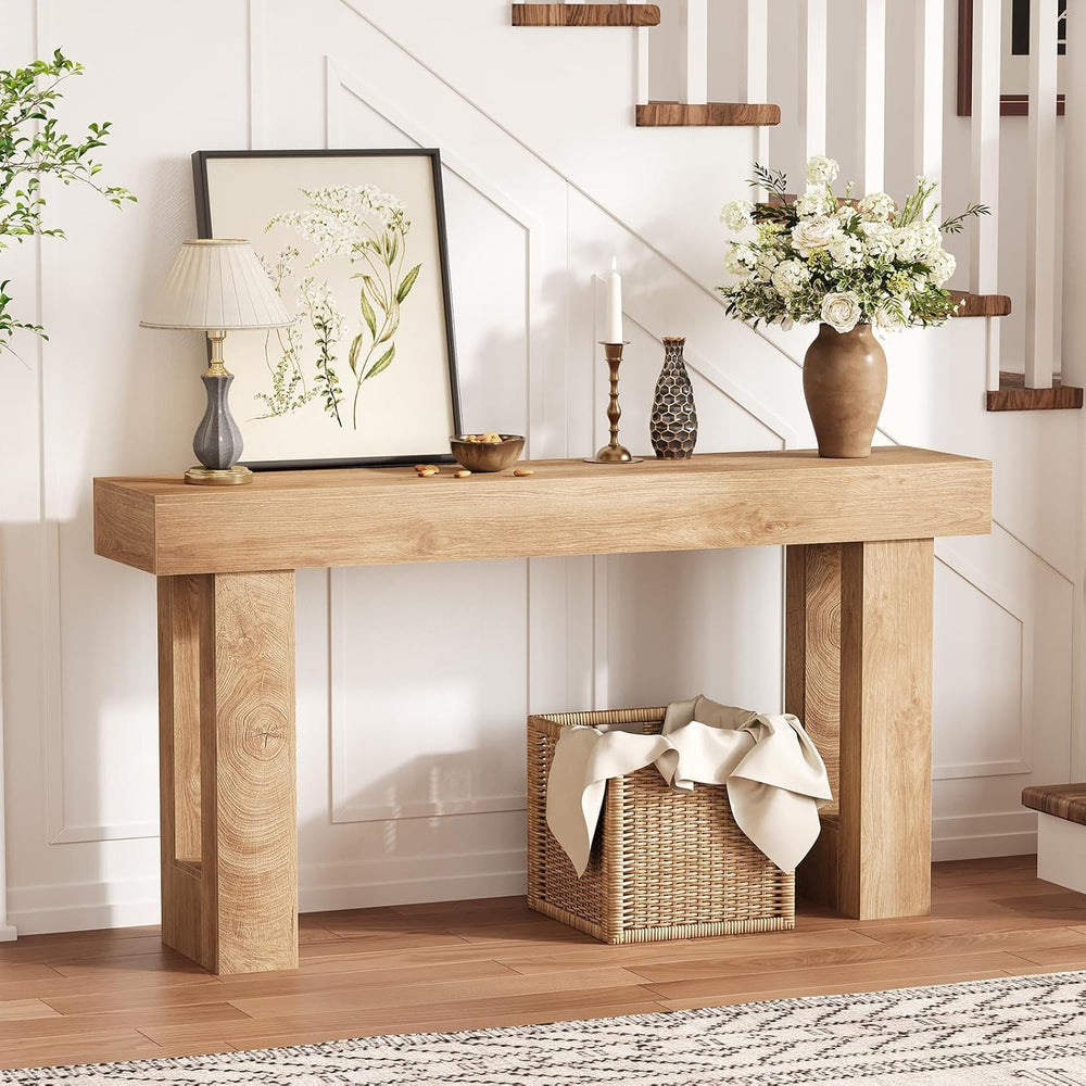 Garvee Narrow Entryway Table, 63 in Long Wooden Couch Table Behind Sofa, Farm...