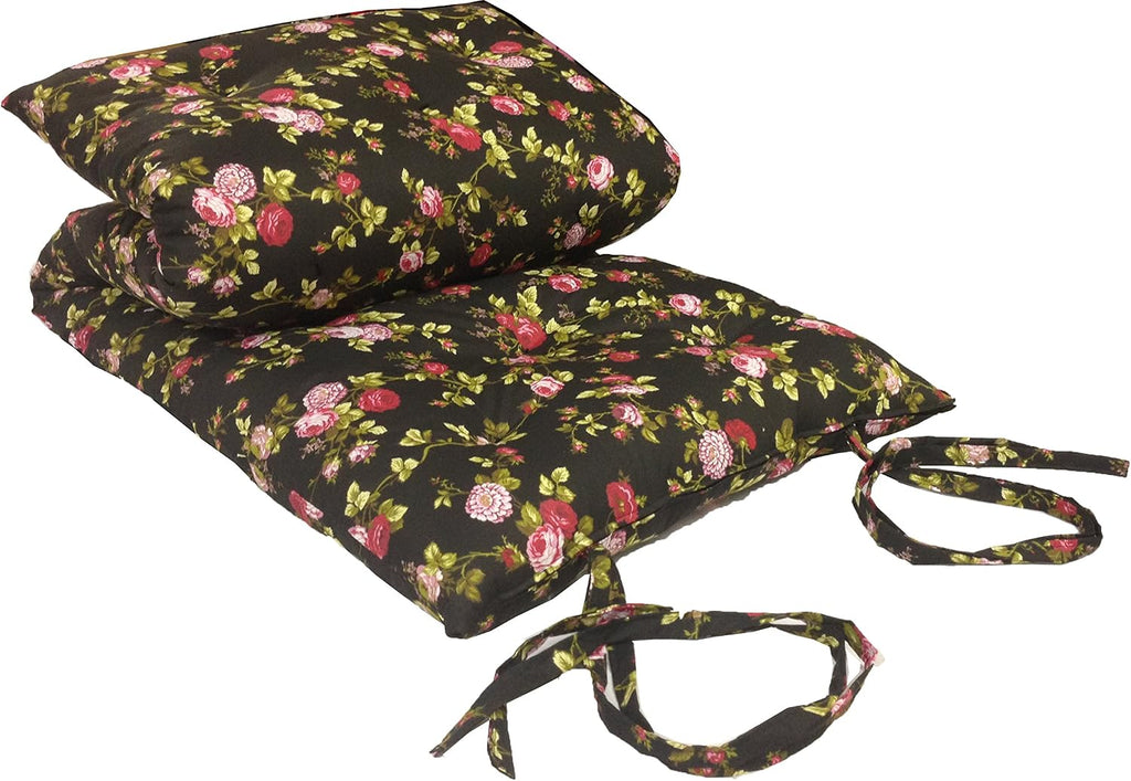 D&D Futon Furniture Queen Size Rose Black Traditional Japanese Floor Futon Mattresses, Cotton Battings/Foam/Polyester Batting, Shikifuton, 80 x 60 x 3 in Thick