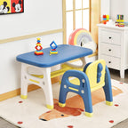 Costzon Toddler Table and Chair Set, Cute Dinosaur Children Activity Art Sturdy Desk Set w/Storage Rack & Montessori Building Blocks, Kids Table and Chair for Baby Boys Girls (Blue)
