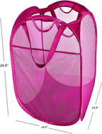 Strong Mesh Pop-up Laundry Hamper, Quality Laundry Basket with Durable Handles Solid Bottom High Carbon Steel Frame, Easy to Open and Fold Flat for Storage (Pink)