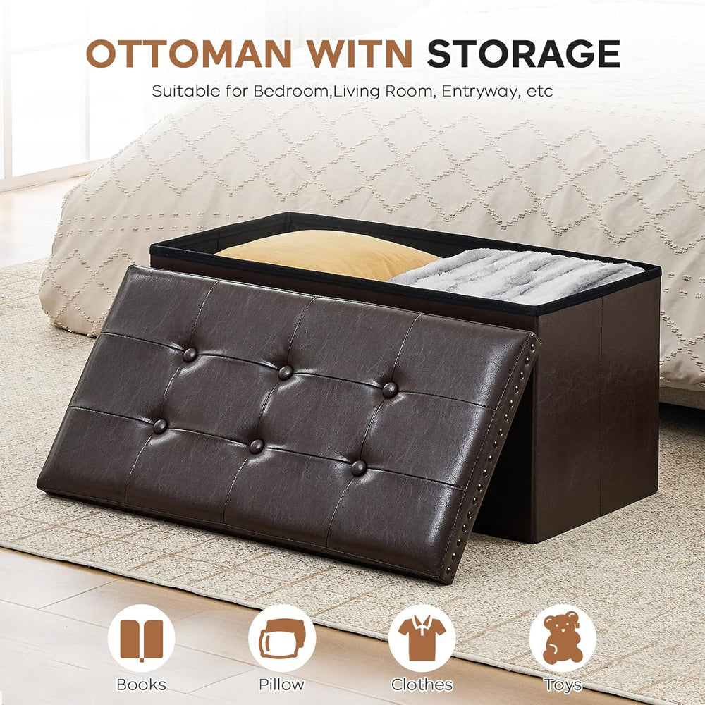 oakvivo 30 Inches Folding Storage Ottoman Bench, Ottoman PU Leather Tuffed En...