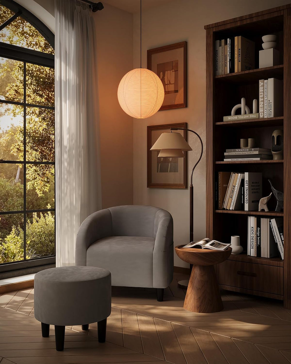GarveeHome Chair and Ottoman Set, Modern Velvet Barrel Armchair for Living Ro...