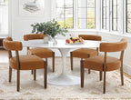 Modern Dining Chairs Set of 4, Faux Leather Upholstered Kitchen & Dining Room Chairs, Mid Century Modern Wooden Dining Chairs Oversized Sturdy Rounded Chairs Curved Back, Brown