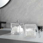 Glass Cotton Jar Holder 2 Pack– Silver/Chrome Lid, Elegant Bathroom Storage Canister for Qtips, Cotton Balls, Floss, Makeup Organizer, Vanity & Bathroom Organization