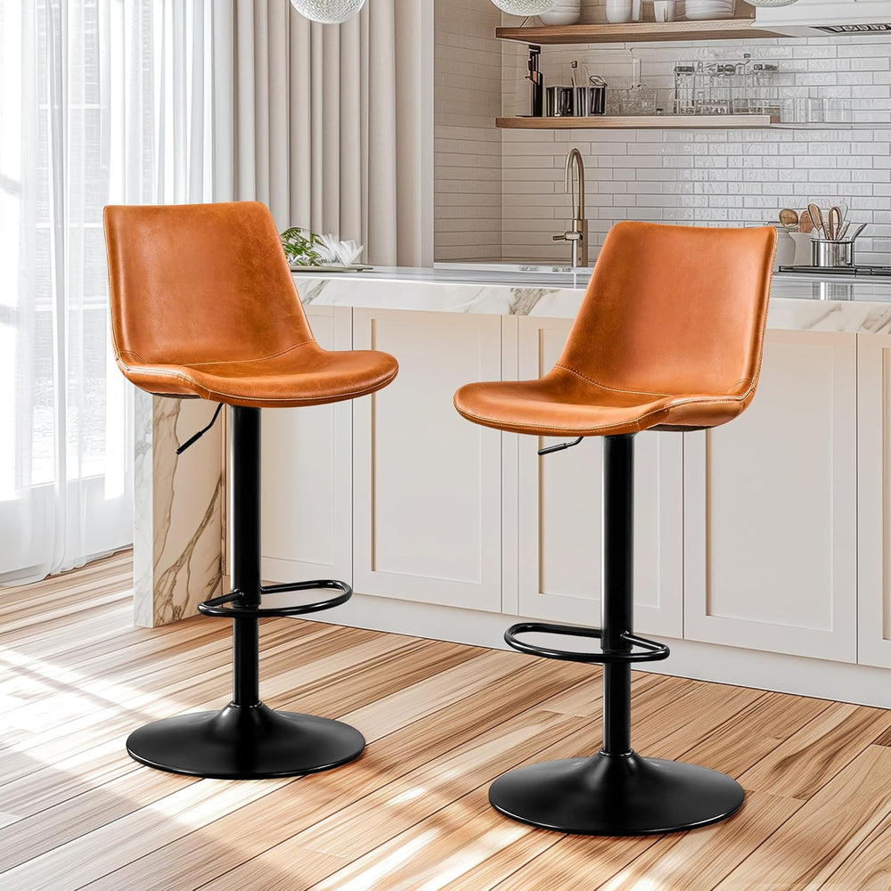 STOOLINK Vintage Bar Stools Set of 2, Crazy Horse Leather Bar Chairs