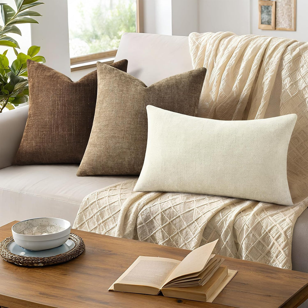 decorUhome Chenille Decorative Throw Pillow Covers 24x24 Set of 2, Brown