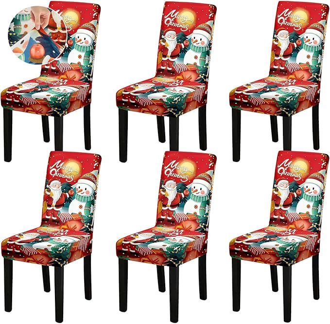 Christmas Chair Covers, Stretch Dining Room Chair Covers Set of 6, Christmas Decoration/Home Decor Chair Protector Slipcovers