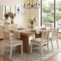 HNY Farmhouse Rattan Dining Chairs Set of 6, Mid Century Modern Kitchen & Dining Room Chairs, Cane Upholstered Kitchen Side Chair with White Hardwood Frame, Beige