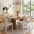 HNY Farmhouse Rattan Dining Chairs Set of 4, Mid Century Modern Kitchen & Dining Room Cane Upholstered Kitchen Side Chairs with White Hardwood Frame, Beige
