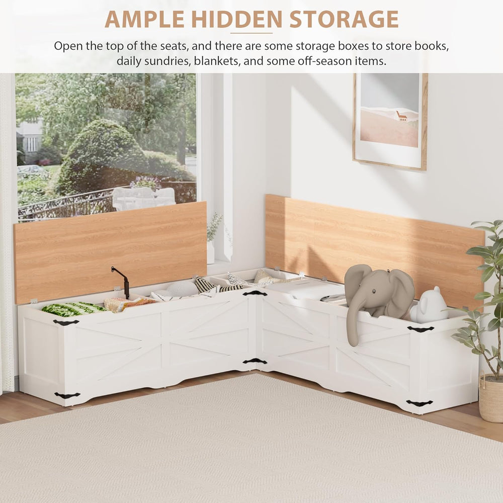 L Shape Kitchen Breakfast Nook Bench, Farmhouse Storage Bench, Backless Corne...