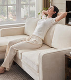 Kingfun 88" L-Shape Sofa, Chenille Sectional Couch, Mid Century Modern Couches with Solid Wood Frame for Living Room & Bedroom, Beige