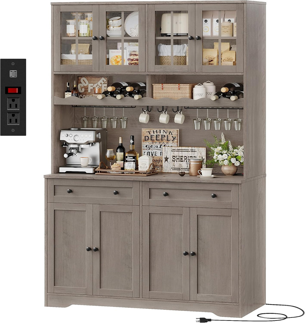 HOSTACK Kitchen Pantry Storage Cabinet, Coffee Bar Hutch Cabinet, Ash Gray | ...