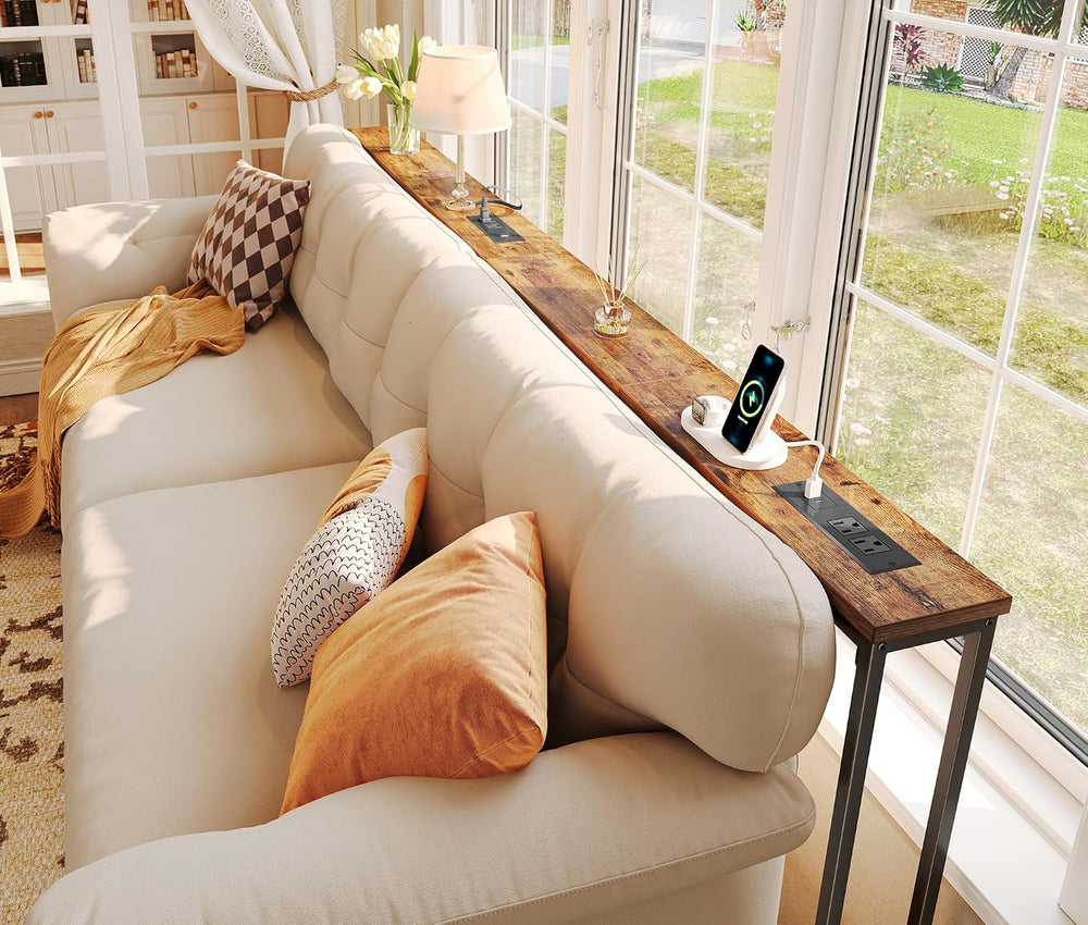 SUPERJARE 86.6 inch Narrow Behind Couch Table with Charging Stations | Power ...