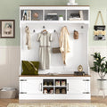 VilroCaz Versatile Hall Tree with 7 Hooks and Shoe Storage, 71''H Farmhouse Wood Coat Rack Entryway Storage Organizer Cabinet with 4 Shoe Cubbies, 54.30'' Wide Hall Tree for Entrance Hallway