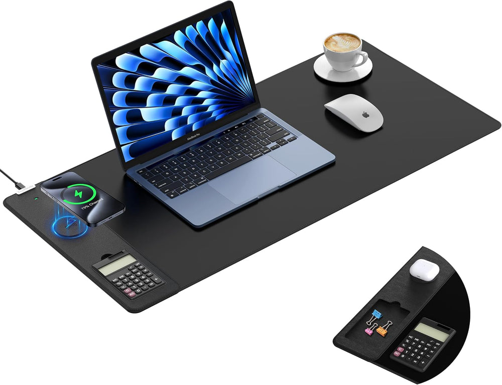 Mouse Pad with 15W Wireless Charging, Removable 8-Digit Solar Calculator