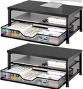OPNICE Computer Monitor Stand Riser, Desk Organizer with Drawer, Laptop Stand, Office Desk Accessories & Workspace Desktop Organizers Storage for Office Supplies(Black 2-Pack)